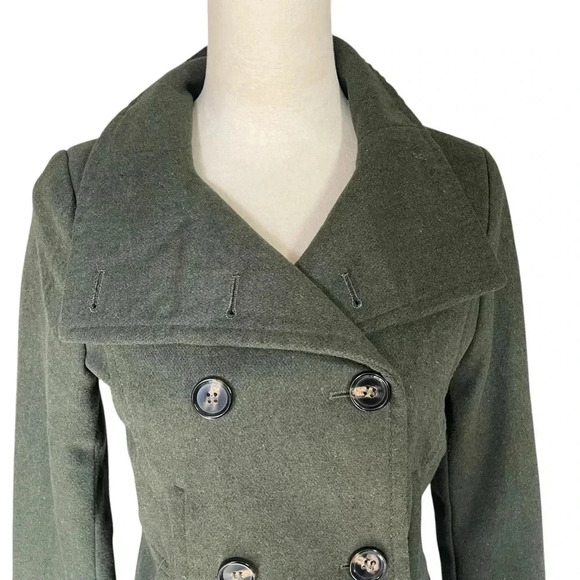 Thread & Supply Wool Blend Green Pea Coat Double Breasted Jacket Women Size S - Picture 5 of 8